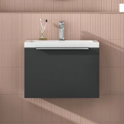 Harbour Alchemy 500mm Wall Hung Vanity Unit & Basin - Gloss White -Vado Shop harbou alchemy 500mm matt grey vanity unit chrome handle primary lifestyle