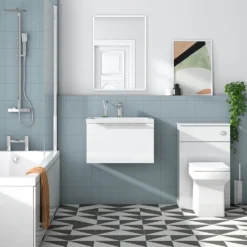 Harbour Alchemy 600mm Wall Hung Vanity Unit & Basin - Gloss White -Vado Shop harbou alchemy 600mm gloss white vanityu unit chrome handle lifestyle