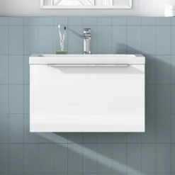 Harbour Alchemy 600mm Wall Hung Vanity Unit & Basin - Gloss White -Vado Shop harbou alchemy 600mm gloss white vanityu unit chrome handle primary lifestyle