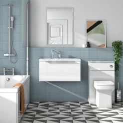 Harbour Alchemy 800mm Wall Hung Vanity Unit & Basin - Gloss White -Vado Shop harbou alchemy 800mm gloss white vanityu unit chrome handle lifestyle