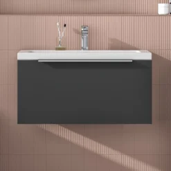 Harbour Alchemy 800mm Wall Hung Vanity Unit & Basin - Gloss White -Vado Shop harbou alchemy 800mm matt grey vanity unit chrome handle primary lifestyle