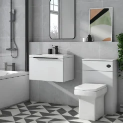 Harbour Status 600mm Wall Hung Vanity Unit & Basin - Gloss White With Matt Black Handle 10 Harbour Status 600mm Wall Hung Vanity Unit & Basin - Gloss White With Matt Black Handle -Vado Shop harbou status 600mm gloss white vanity unit black handle lifestyle2