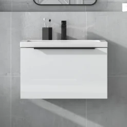 Harbour Status 600mm Wall Hung Vanity Unit & Basin - Gloss White With Matt Black Handle