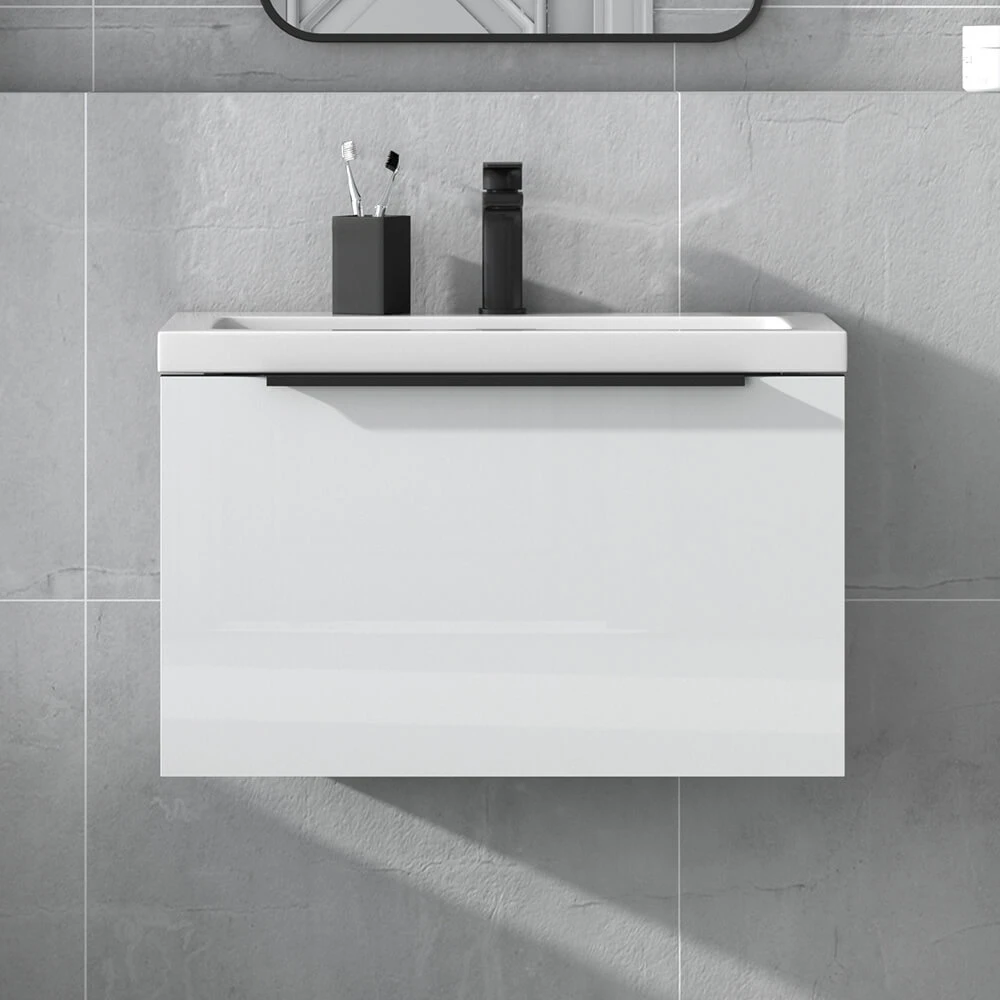Harbour Status 600mm Wall Hung Vanity Unit & Basin - Gloss White With Matt Black Handle 1 Harbour Status 600mm Wall Hung Vanity Unit & Basin - Gloss White With Matt Black Handle