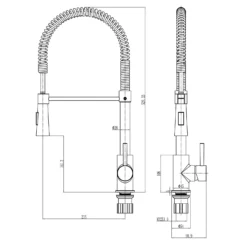 Harbour Acclaim Kitchen Tap With Flexible / Movable Multi-Function Spray - Brushed Stainless Steel -Vado Shop harbour acclaim tech drawing l