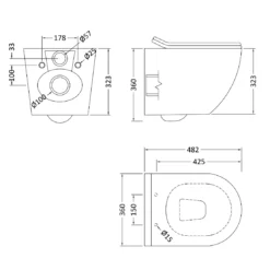 Harbour Acclaim Rimless Wall Hung Toilet & Soft Close Seat -Vado Shop harbour acclaim wall hung rimless toilet tech drawing