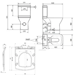 Harbour Alchemy Modern Close Coupled Toilet & Wafer Thin Soft Close Seat -Vado Shop harbour alc shrt project cc wc seat tech drawing