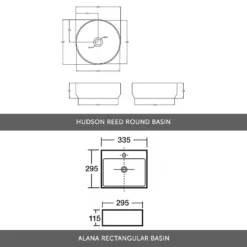 Harbour Clarity 500mm Wall Mounted Vanity Unit & Countertop - Gloss White - Hudson Reed Round Basin -Vado Shop harbour clarity 500 countertop basins tech drawing 1