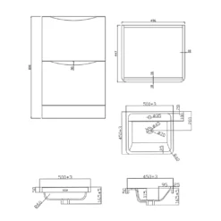 Harbour Clarity 500mm Floorstanding Vanity Unit & Basin - Bardolino Driftwood Oak 15 Harbour Clarity 500mm Floorstanding Vanity Unit & Basin - Bardolino Driftwood Oak -Vado Shop harbour clarity 500 floor unit basin tech drawing