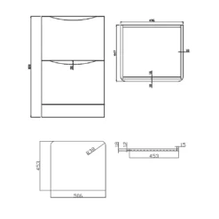 Harbour Clarity 500mm Floorstanding Vanity Unit & Countertop - Gloss White -Vado Shop harbour clarity 500 floor unit countertop tech drawing