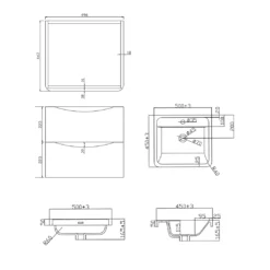 Harbour Clarity 500mm Wall Mounted Vanity Unit & Basin - Gloss White 11 Harbour Clarity 500mm Wall Mounted Vanity Unit & Basin - Gloss White -Vado Shop harbour clarity 500 wall unit basin tech drawing