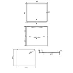 Harbour Clarity 500mm Wall Mounted Vanity Unit & Countertop - Gloss White - Hudson Reed Round Basin -Vado Shop harbour clarity 500 wall unit countertop tech drawing