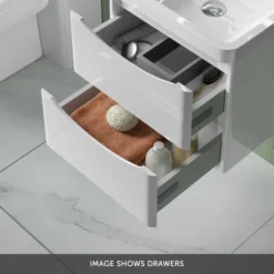 Harbour Clarity 500mm Wall Mounted Vanity Unit & Countertop - Gloss White - Hudson Reed Round Basin -Vado Shop harbour clarity 500mm wall hung vanity unit gloss white drawers bottom banner