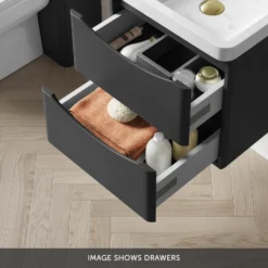 Harbour Clarity 500mm Wall Mounted Vanity Unit & Countertop - Gloss White - Hudson Reed Round Basin -Vado Shop harbour clarity 500mm wall hung vanity unit matt graphite grey drawers bottom banner