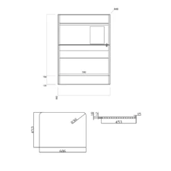 Harbour Clarity 600mm Floorstanding Vanity Unit & Countertop - Matt Graphite Grey - Vellamo 460mm Basin -Vado Shop harbour clarity 600 floor unit countertop tech drawing