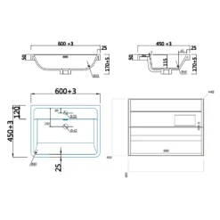 Harbour Clarity 600mm Wall Hung Vanity Unit & Basin - Matt Graphite Grey 11 Harbour Clarity 600mm Wall Hung Vanity Unit & Basin - Matt Graphite Grey -Vado Shop harbour clarity 600 wall unit basin tech drawing