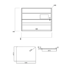 Harbour Clarity 600mm Wall Mounted Vanity Unit & Countertop - Gloss White -Vado Shop harbour clarity 600 wall unit countertop tech drawing