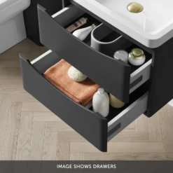 Harbour Clarity 600mm Wall Mounted Vanity Unit & Countertop - Gloss White -Vado Shop harbour clarity 600mm wall hung vanity unit matt graphite grey drawers bottom banner