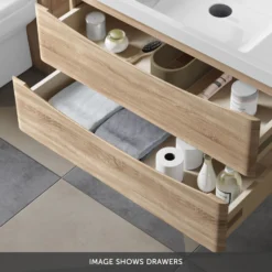 Harbour Clarity 900mm Wall Mounted Vanity Unit & Countertop - Bardolino Driftwood Oak -Vado Shop harbour clarity 900mm wall hung vanity unit driftwood oak drawers bottom banner