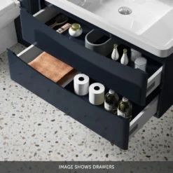 Harbour Clarity 900mm Wall Mounted Vanity Unit & Countertop - Bardolino Driftwood Oak -Vado Shop harbour clarity 900mm wall hung vanity unit indigo blue drawers bottom banner