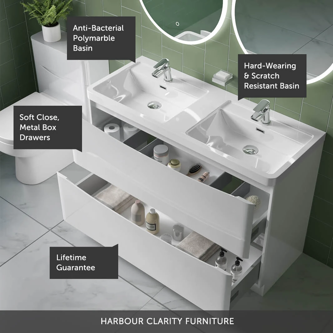 Harbour Clarity 1200mm Floorstanding Vanity Unit & Double Basin - Gloss White 6 Harbour Clarity 1200mm Floorstanding Vanity Unit & Double Basin - Gloss White - Image 6