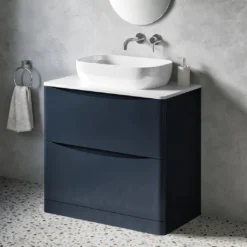 Harbour Clarity 900mm Floorstanding Vanity Unit & Countertop - Indigo Blue - Drench Sophia 600mm Basin 12 Harbour Clarity 900mm Floorstanding Vanity Unit & Countertop - Indigo Blue - Drench Sophia 600mm Basin -Vado Shop harbour clarity indigo blue 900mm countertop vanity unit lifestyle