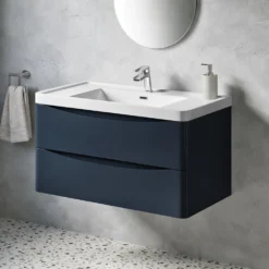 Harbour Clarity 900mm Wall Hung Vanity Unit & Basin - Indigo Blue 14 Harbour Clarity 900mm Wall Hung Vanity Unit & Basin - Indigo Blue -Vado Shop harbour clarity indigo blue 900mm wallhung vanity unit lifestyle