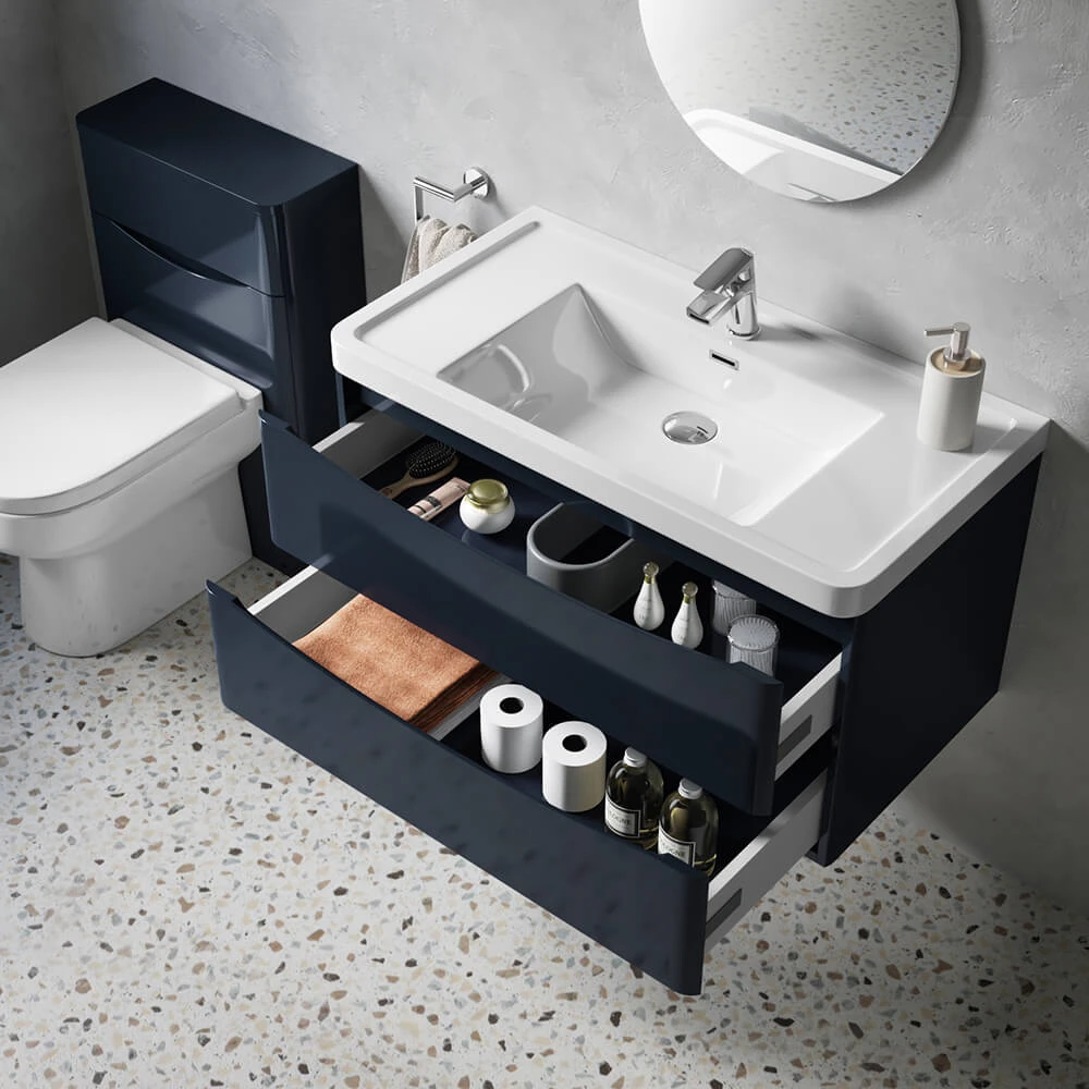 Harbour Clarity 900mm Wall Hung Vanity Unit & Basin - Indigo Blue 9 Harbour Clarity 900mm Wall Hung Vanity Unit & Basin - Indigo Blue - Image 9