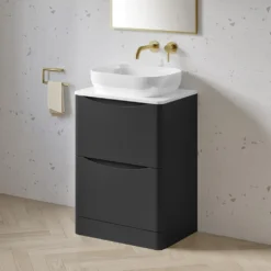 Harbour Clarity 600mm Floorstanding Vanity Unit & Countertop - Matt Graphite Grey - Vellamo 460mm Basin