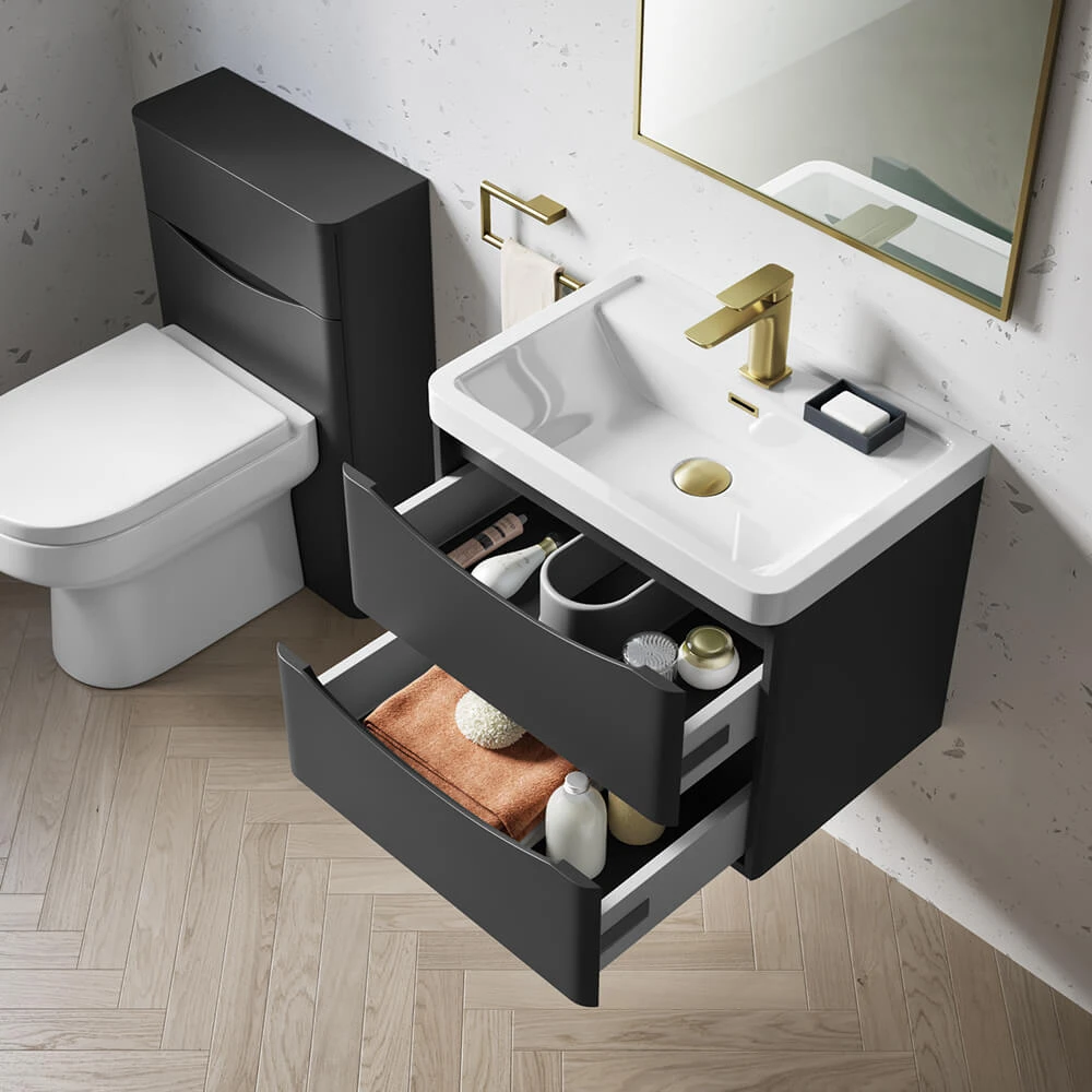 Harbour Clarity 600mm Wall Hung Vanity Unit & Basin - Matt Graphite Grey 2 Harbour Clarity 600mm Wall Hung Vanity Unit & Basin - Matt Graphite Grey - Image 2