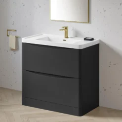 Harbour Clarity 900mm Floorstanding Vanity Unit & Basin - Gloss White -Vado Shop harbour clarity matt graphitegrey 900mm floorstanding vanity unit lifestyle