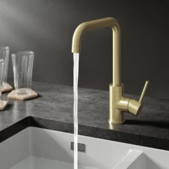 Vellamo Koro U Spout Single Lever Mono Kitchen Mixer Tap - Brushed Brass