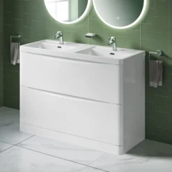 Harbour Clarity 1200mm Floorstanding Vanity Unit & Double Basin - Gloss White