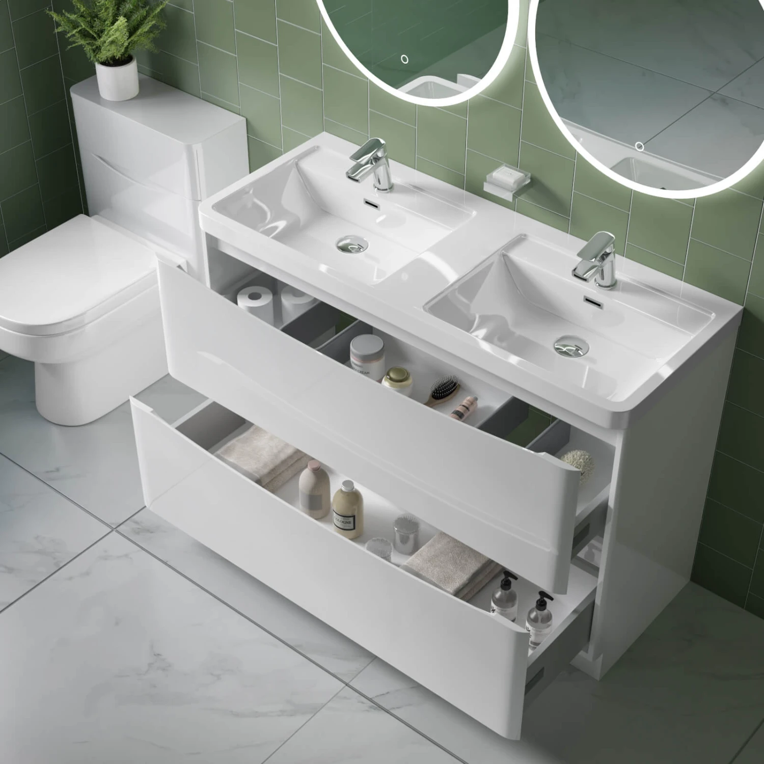 Harbour Clarity 1200mm Floorstanding Vanity Unit & Double Basin - Gloss White 3 Harbour Clarity 1200mm Floorstanding Vanity Unit & Double Basin - Gloss White - Image 3