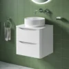Harbour Clarity 500mm Wall Mounted Vanity Unit & Countertop - Gloss White - Hudson Reed Round Basin