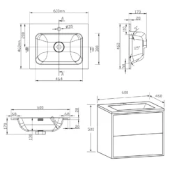 Harbour Form 600mm Wall Mounted Vanity Unit & Basin - French Grey -Vado Shop harbour form 600mm wall mount vanity unit basin tech