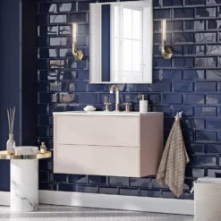 Harbour Form 800mm Wall Mounted Vanity Unit & Basin - French Grey -Vado Shop harbour form 800mm french blush wall mounted vanity lifestyle 2