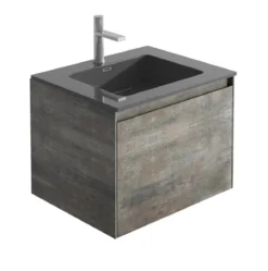 Harbour Substance 600mm 1 Drawer Wall Mounted Vanity Unit & Black Basin - Concrete Effect -Vado Shop harbour galactic 600 bme 1