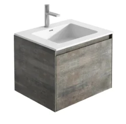 Harbour Substance 600mm 1 Drawer Wall Mounted Vanity Unit & Black Basin - Concrete Effect -Vado Shop harbour galactic 600 wme 1