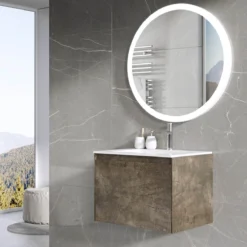 Harbour Substance 600mm 1 Drawer Wall Mounted Vanity Unit & Black Basin - Concrete Effect