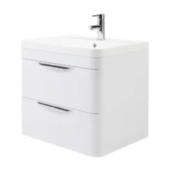 Harbour Grace 600mm Wall Mounted Vanity Unit With Polymarble Basin - White Gloss -Vado Shop harbour grace 600 wall hung vanity cutout