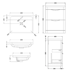 Harbour Grace 600mm Floorstanding Vanity Unit With Polymarble Basin - White Gloss -Vado Shop harbour grace 600mm floorstanding vanity unit tech drawing update