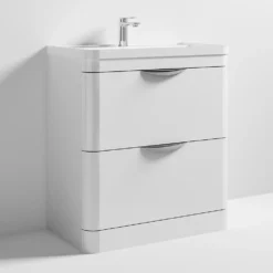Harbour Grace 800mm Floor Standing Vanity Unit With Polymarble Basin - White Gloss