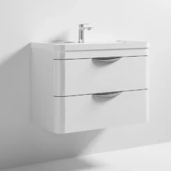 Harbour Grace 800mm Wall Mounted Vanity Unit With Polymarble Basin - White Gloss