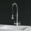 Harbour Groove Twin Lever Mono Kitchen Sink Mixer Tap With Pull Out Hose - Polished Chrome