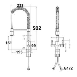 Harbour Groove Twin Lever Mono Kitchen Sink Mixer Tap With Pull Out Hose - Polished Chrome 7 Harbour Groove Twin Lever Mono Kitchen Sink Mixer Tap With Pull Out Hose - Polished Chrome -Vado Shop harbour groove pull out mono kitchen tap tech drawing