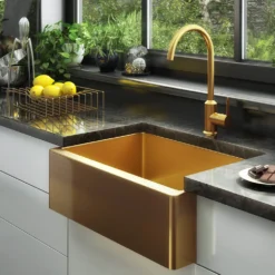Harbour Icon Single Lever Mono Kitchen Mixer Tap - Brushed Gold -Vado Shop harbour icon brushed gold kitchen sink mixer lifestyle 2