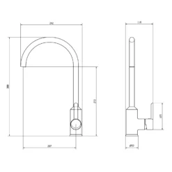 Harbour Icon Single Lever Mono Kitchen Mixer Tap - Brushed Copper -Vado Shop harbour icon mono kitchen mixer tech drawing update 1