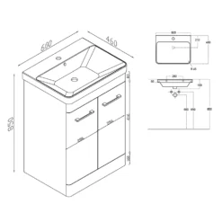 Harbour Identity 600mm Floorstanding Vanity Unit & Basin - Wolf Grey -Vado Shop harbour identity 600mm floorstanding vanity unit tech drawing