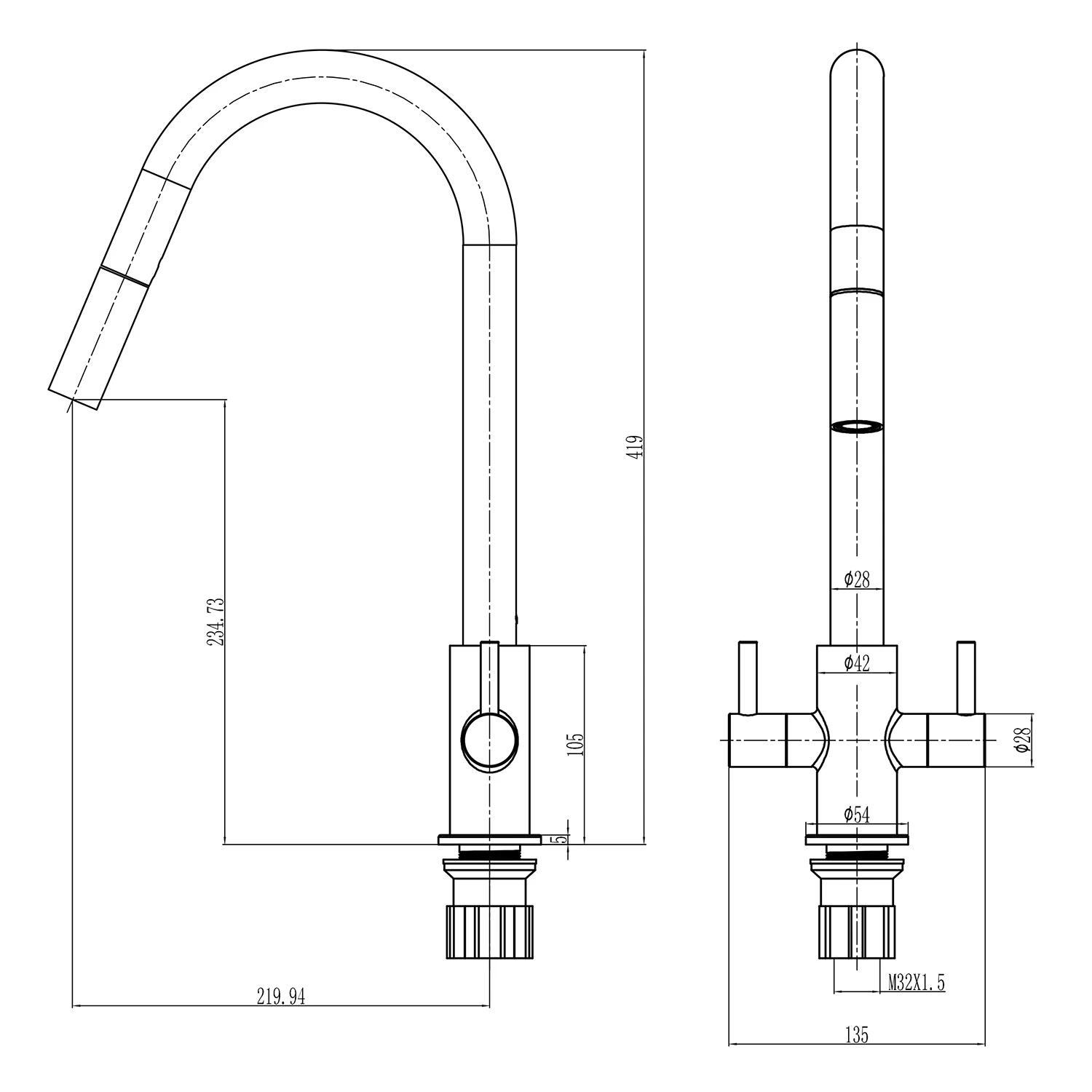 Harbour Pro Twin Lever Mono Pull Out Spray Kitchen Mixer Tap - Polished Chrome 6 Harbour Pro Twin Lever Mono Pull Out Spray Kitchen Mixer Tap - Polished Chrome - Image 6